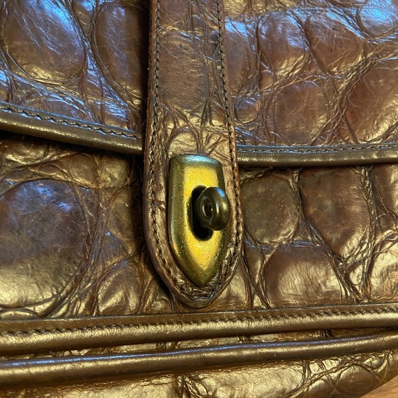 VTG RARE Dooney & Bourke Crossbody Bag Brown Leather Alligator Croc Embossed USA - Picture 7 of 16